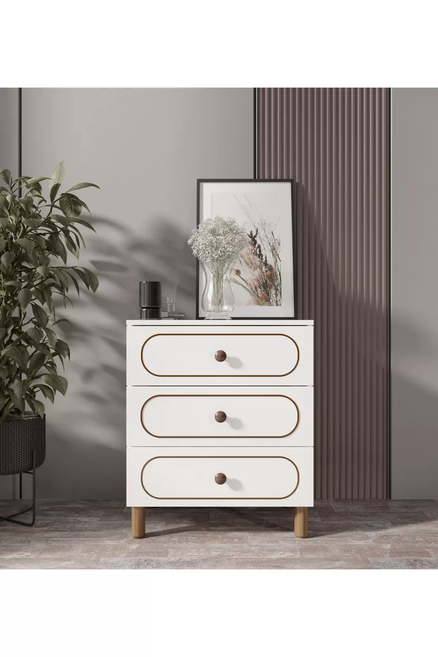 Commode bohème blanche à 3 tiroirs - MDF de première qualité