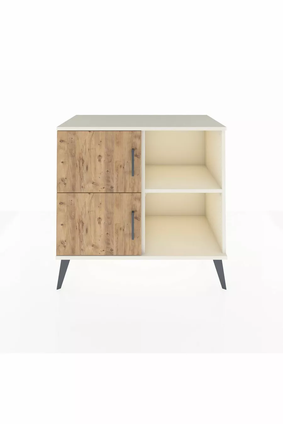 Commode Hyperion 2 étagères 2 portes Pierre de lune-Pin/Pierre de lune