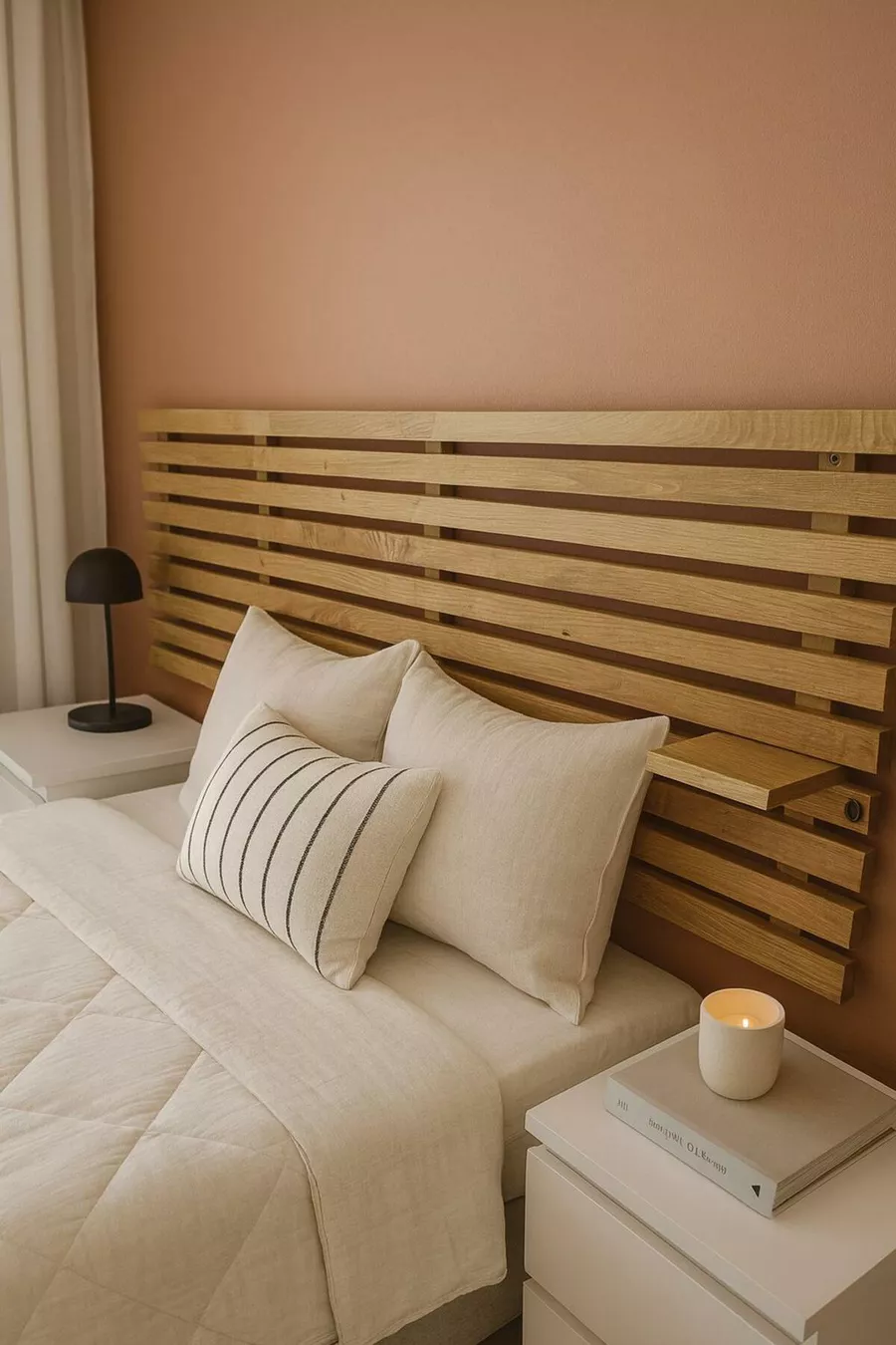 Tête de lit avec 2 étagères en bois massif cm X cm en pin naturel massif