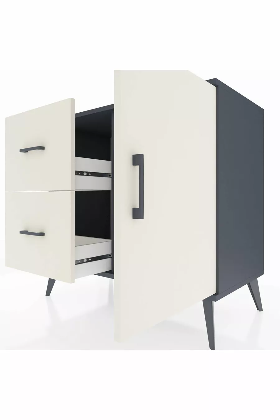 Commode Hyperion à une étagère, 2 tiroirs et 1 porte, Anthracite-Pierre de Lune