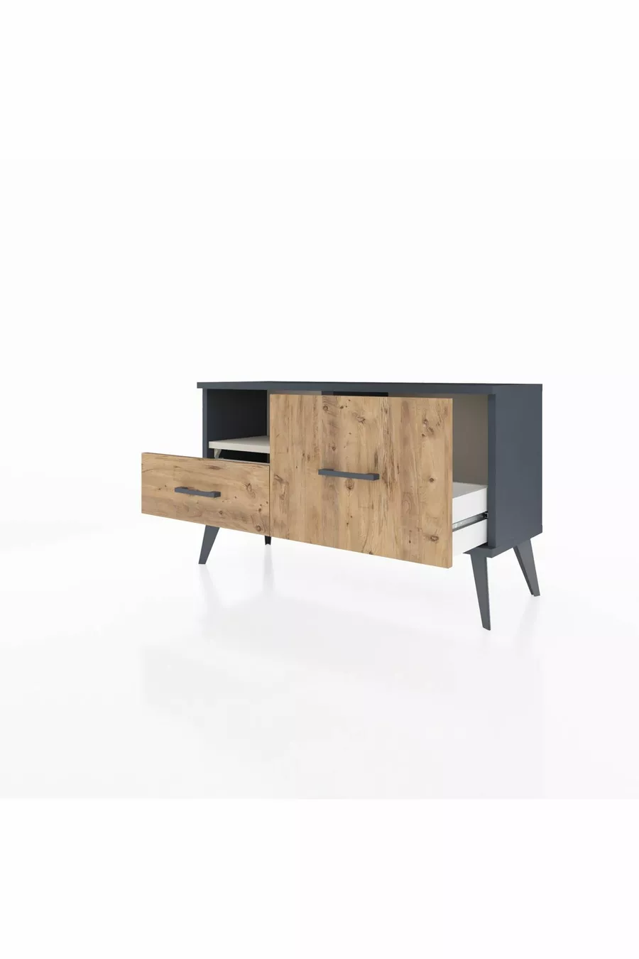 Commode Arges à une étagère et 2 tiroirs Anthracite-Pierre de lune/Merisiers