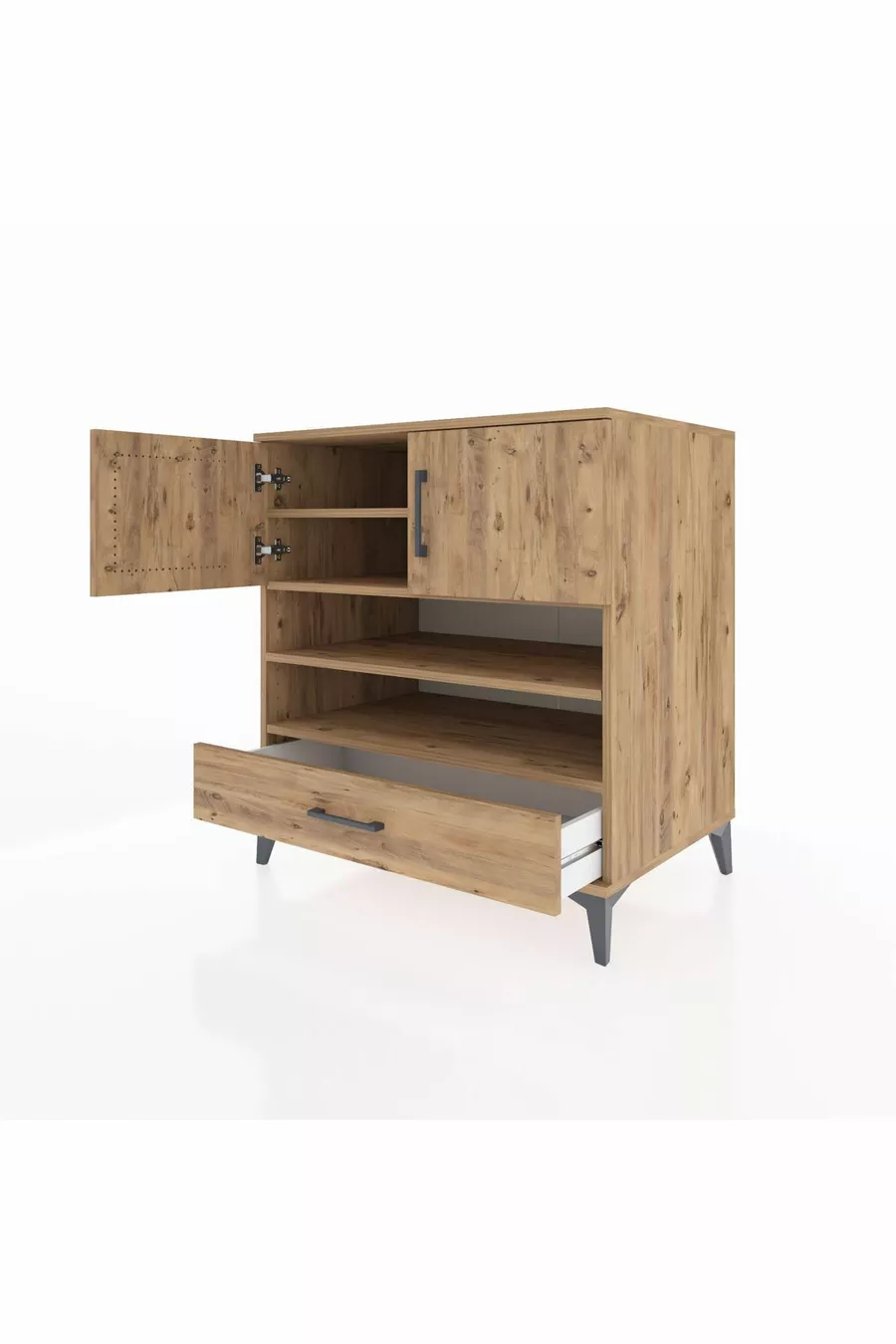Commode Kronos 4 étagères, 1 tiroir, 2 portes, Pin-Pin