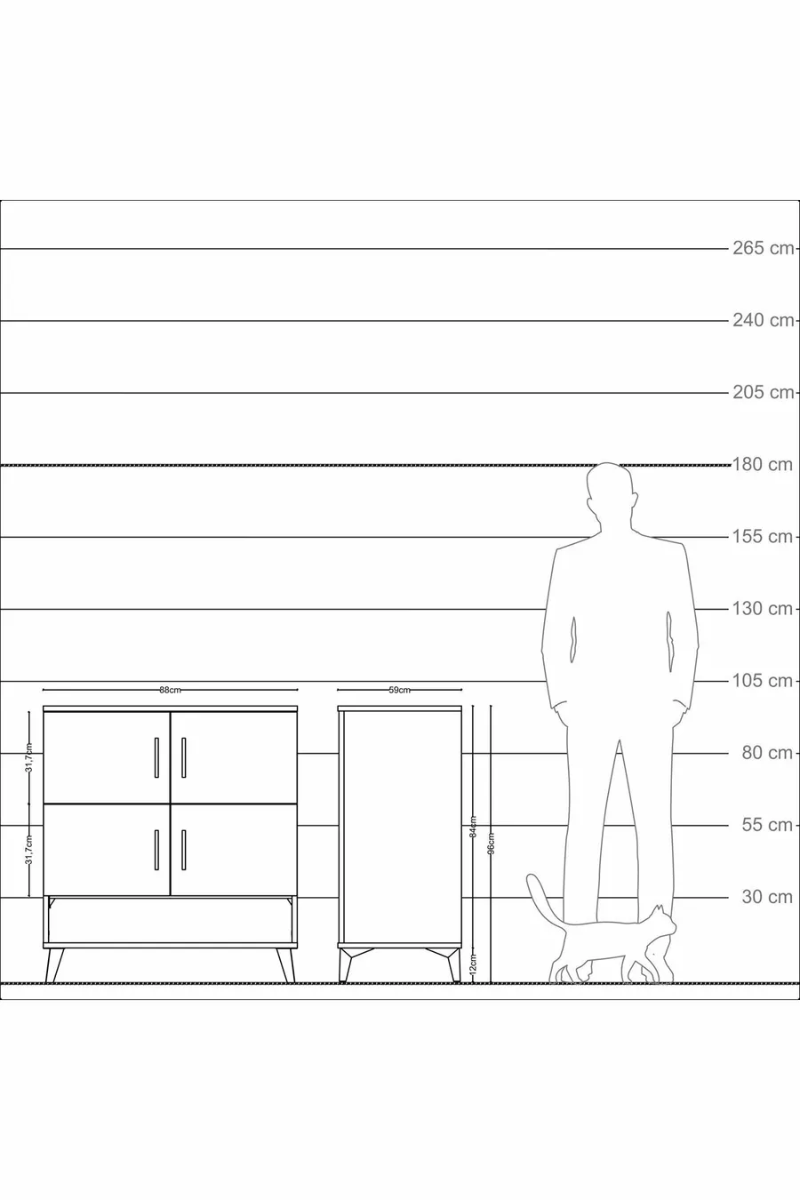 Commode Kronos 4 étagères 4 portes Anthracite-Anthracite
