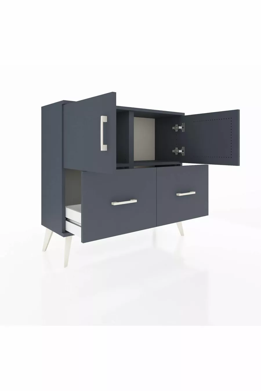 Commode Arges avec 2 étagères, 2 tiroirs et 2 portes, Anthracite-Anthracite