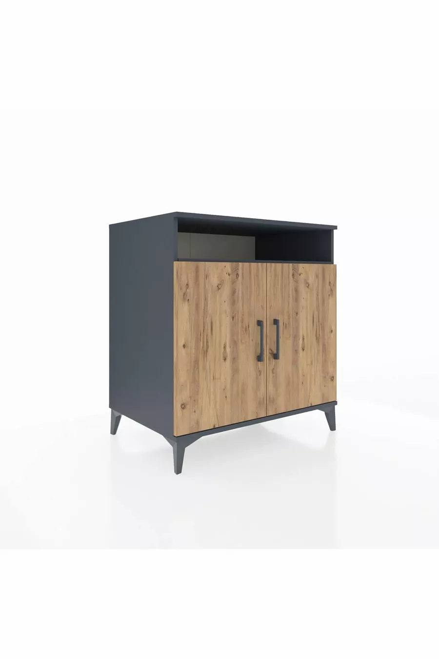 Commode Kronos avec 3 étagères, 1 tiroir et 2 portes, Anthracite-Sapin