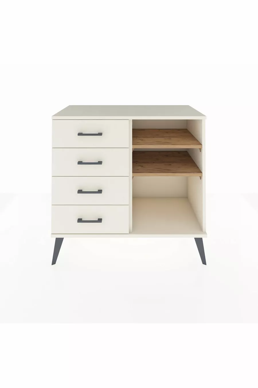 Commode Hyperion 2 étagères 4 tiroirs Nacré-Pin/Nacré