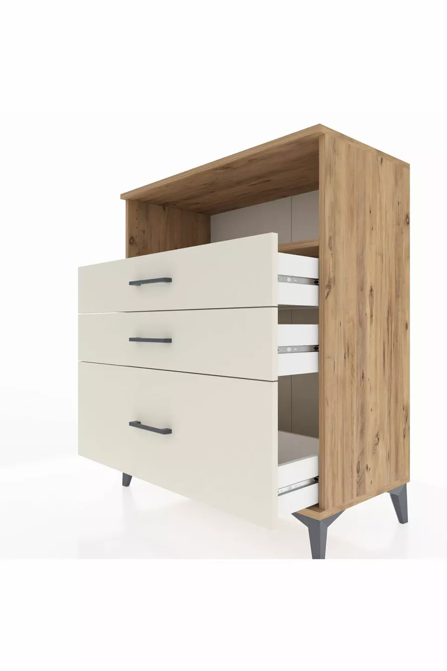 Commode Hyperion Étagère simple 3 tiroirs en pin - pierre de lune