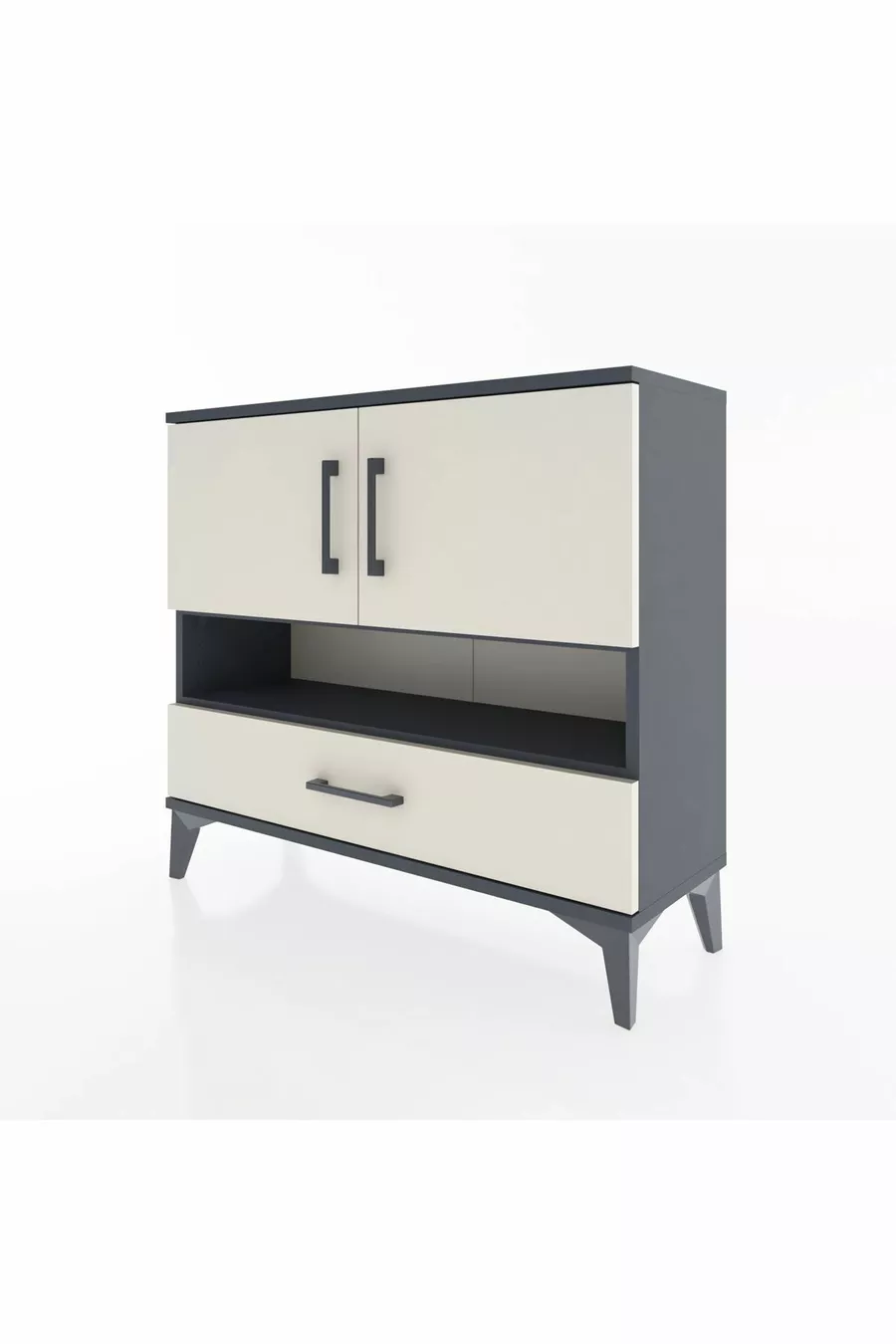 Commode Arges 3 étagères 1 tiroir 2 portes Anthracite-Patine de pierre