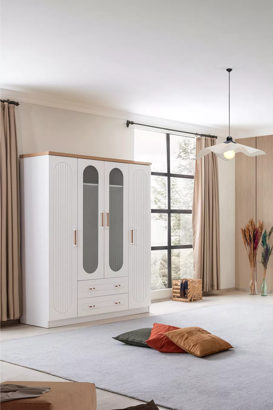 Lit superposé, chambre d'enfant Vita Bohem avec lit superposé blanc en nid + armoire à quatre portes
