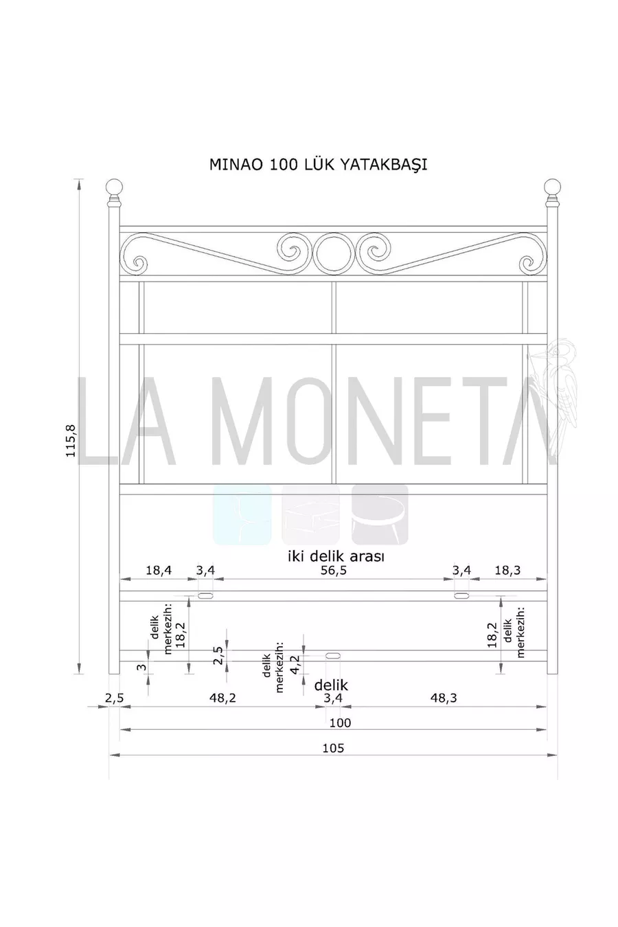 Tête de lit en métal / Fer forgé pour une personne / Cm