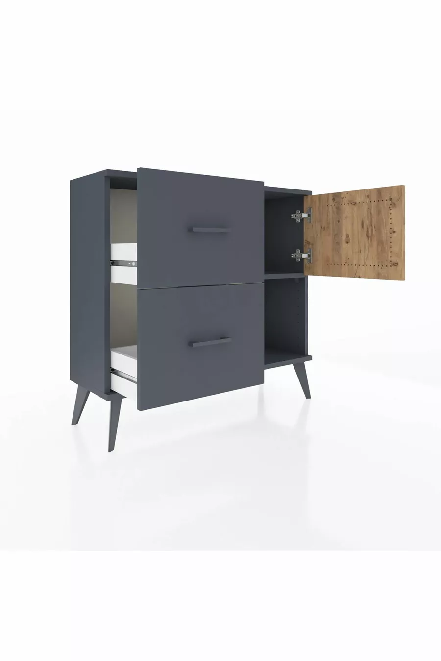 Commode Arges à une étagère, 2 tiroirs et une porte, Anthracite-Sapin/Anthracite