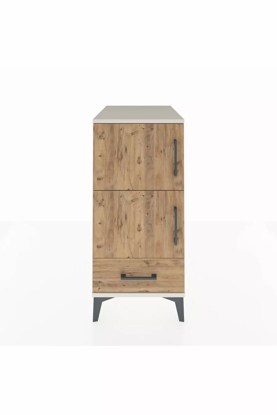 Chevet Kronos avec 4 étagères, 1 tiroir et 1 porte, coloris Pierre de Lune-Sapin