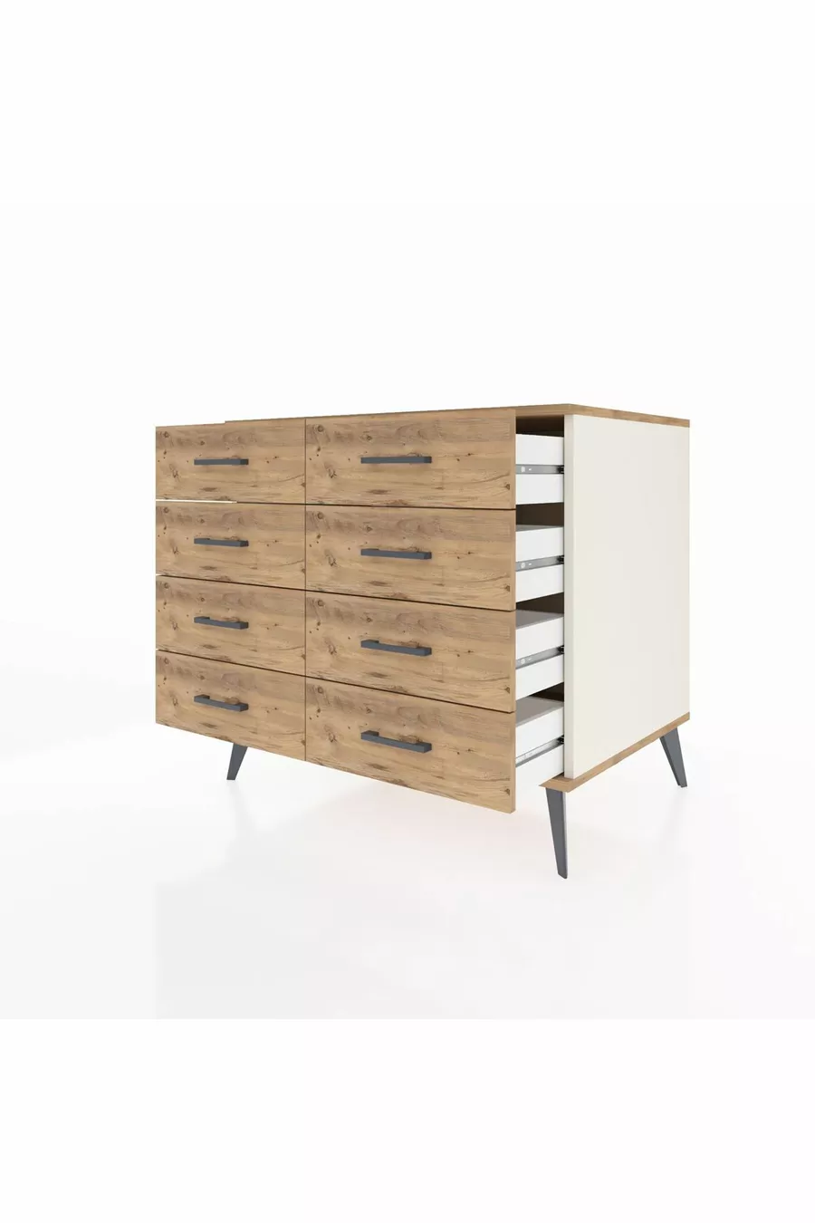 Commode Kronos 8 tiroirs Pierre de lune-Pin