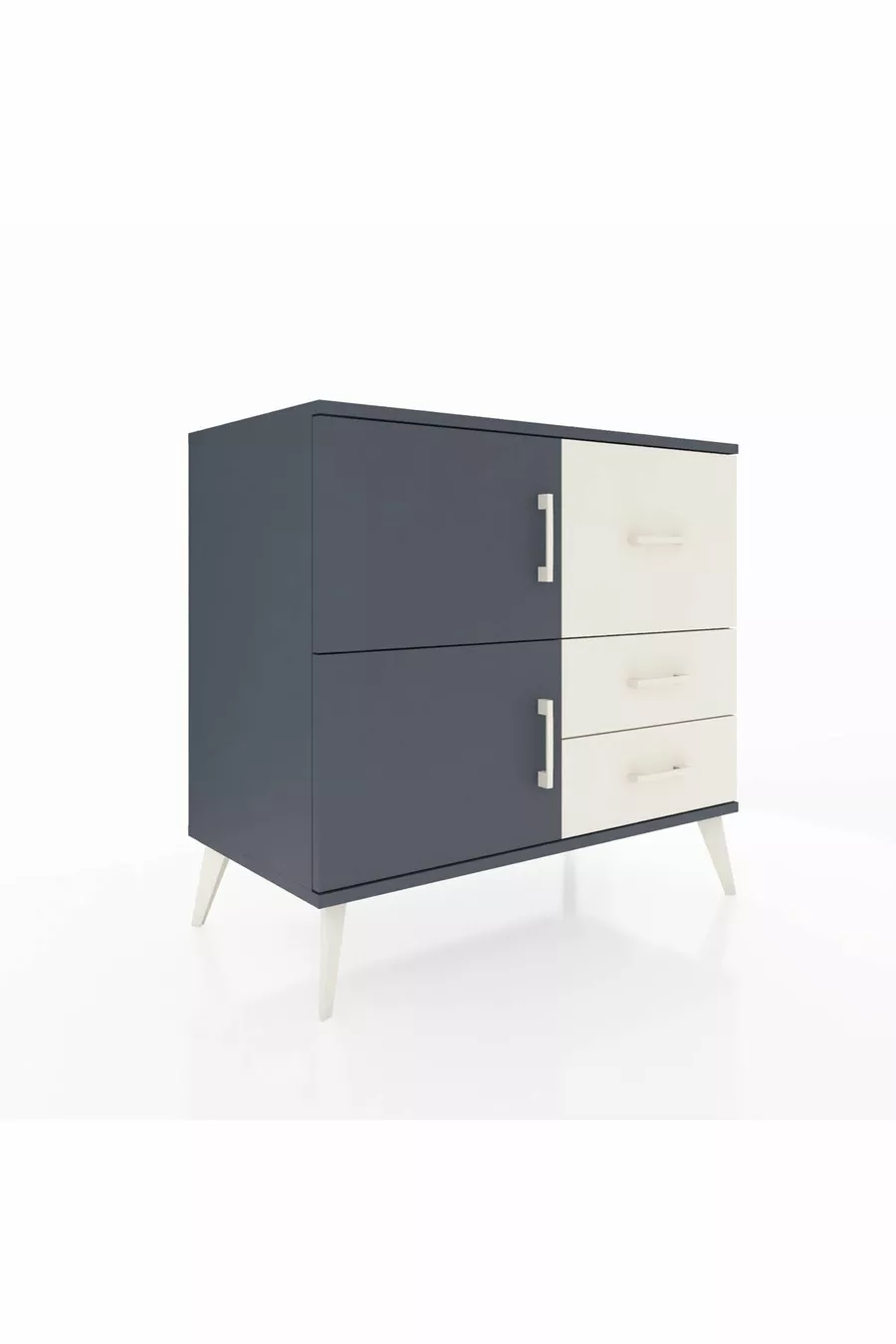 Commode Hyperion à une étagère, 3 tiroirs et 2 portes, Anthracite-Anthracite/Pierre de lune