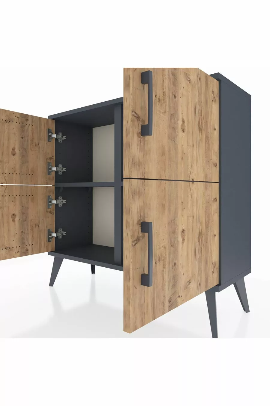 Commode Arges 2 étagères 4 portes Anthracite-Pin/Anthracite