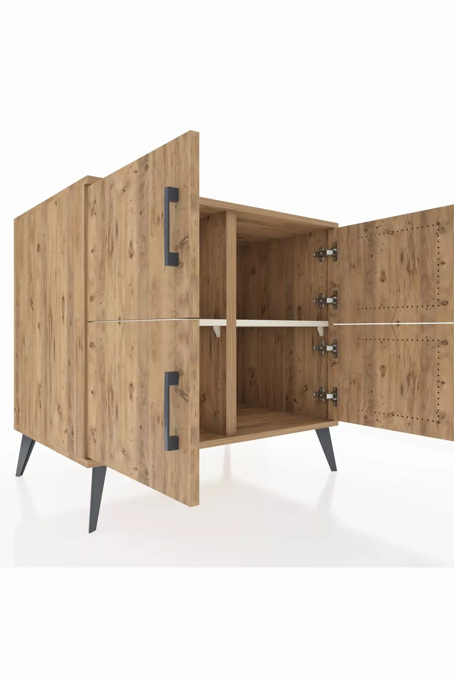 Commode Kronos à 2 étagères et 4 portes Pin-Pin/Marbre blanc