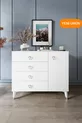 Commode moderne blanche argent avec 4 tiroirs et 1 porte
