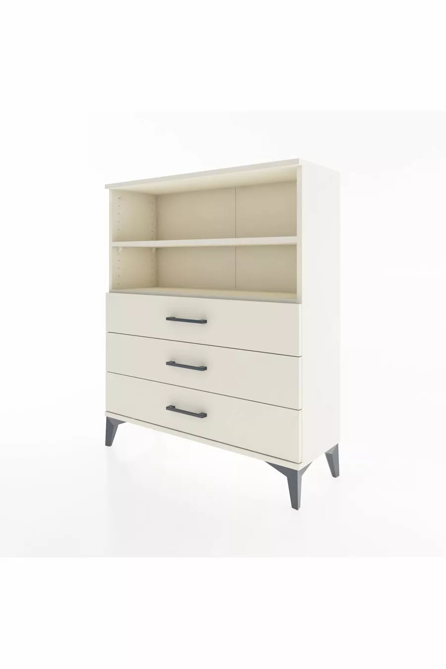 Commode Arges avec 2 étagères et 3 tiroirs, couleur Pierre de Lune
