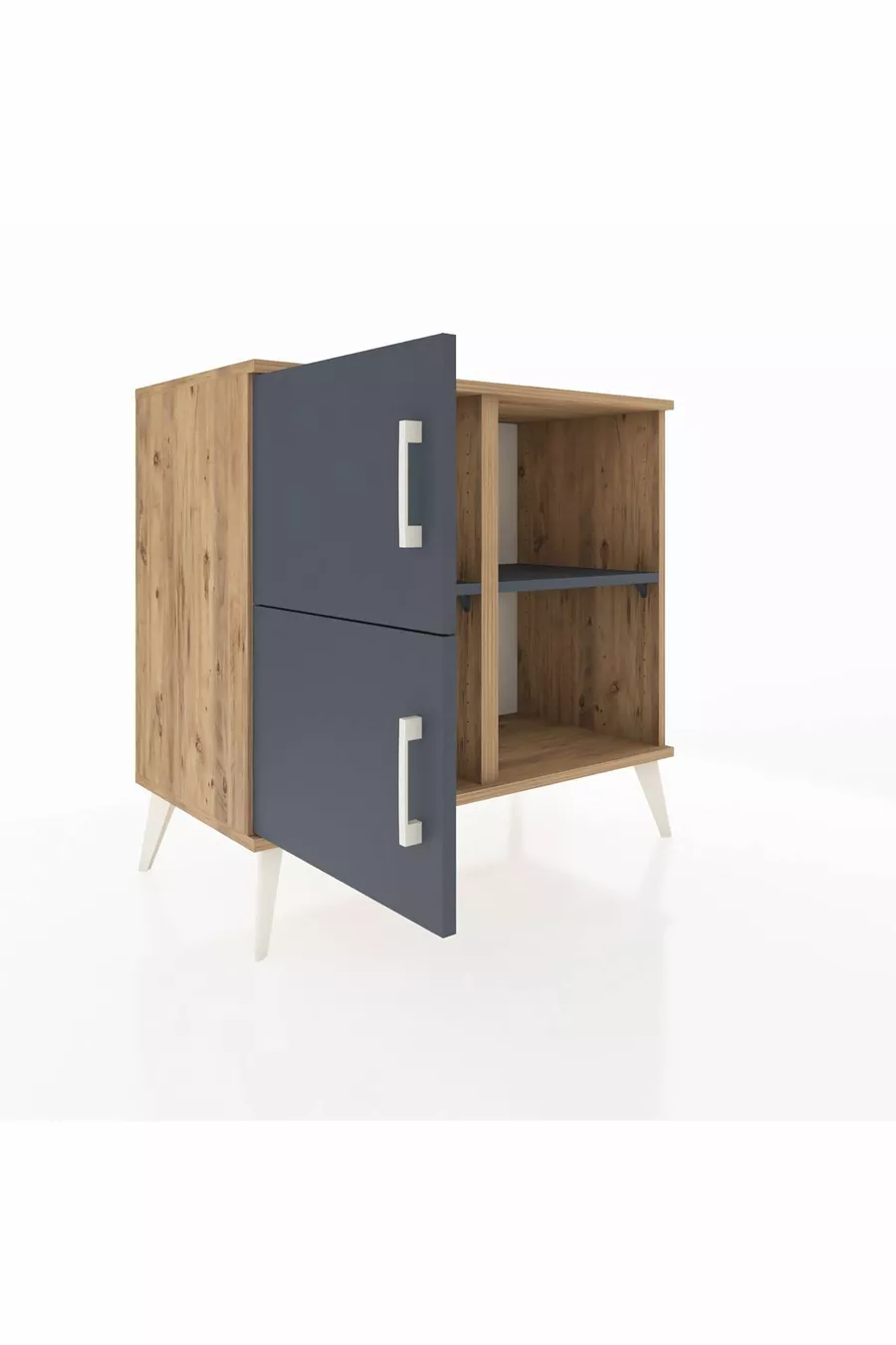 Commode Hyperion 2 étagères 2 portes Pin-Anthracite