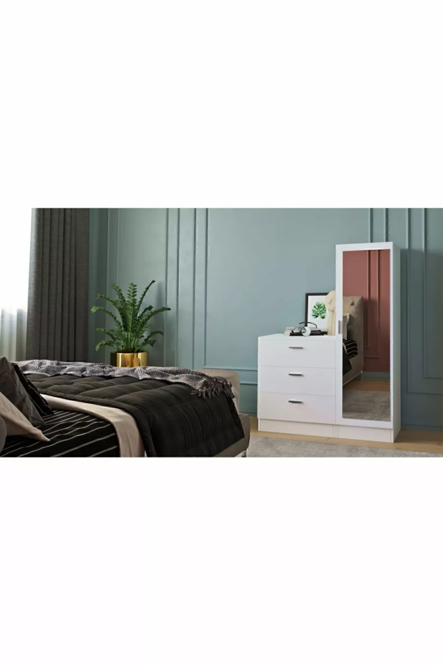 Commode miroir Oswin Armoire Blanc -W