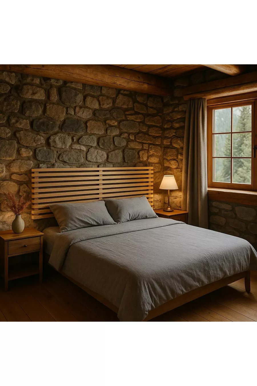Tête de lit en bois avec 2 étagères, cm x cm, pin naturel