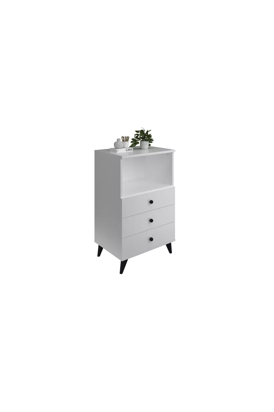 Commode simple à une étagère avec 3 tiroirs BLANC