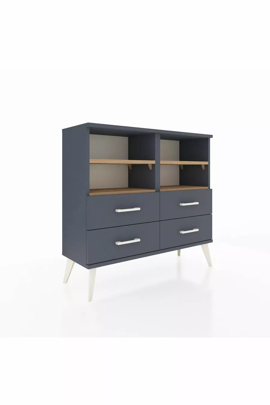 Commode Arges 4 étagères 4 tiroirs Anthracite-Sapin/Anthracite