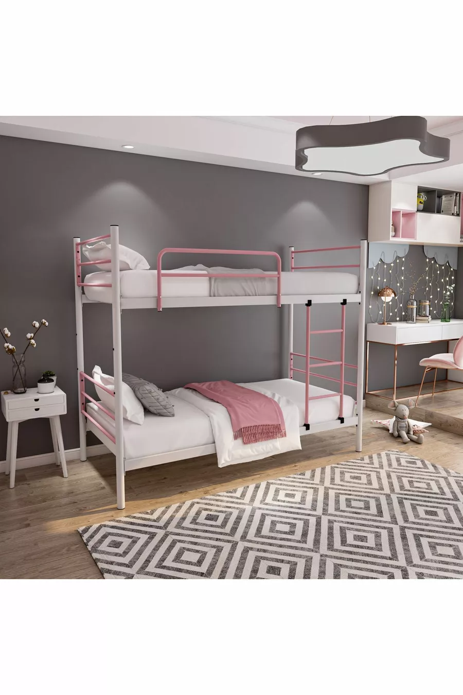 Lit superposé Trend compatible avec matelas Rose clair Métal démontable