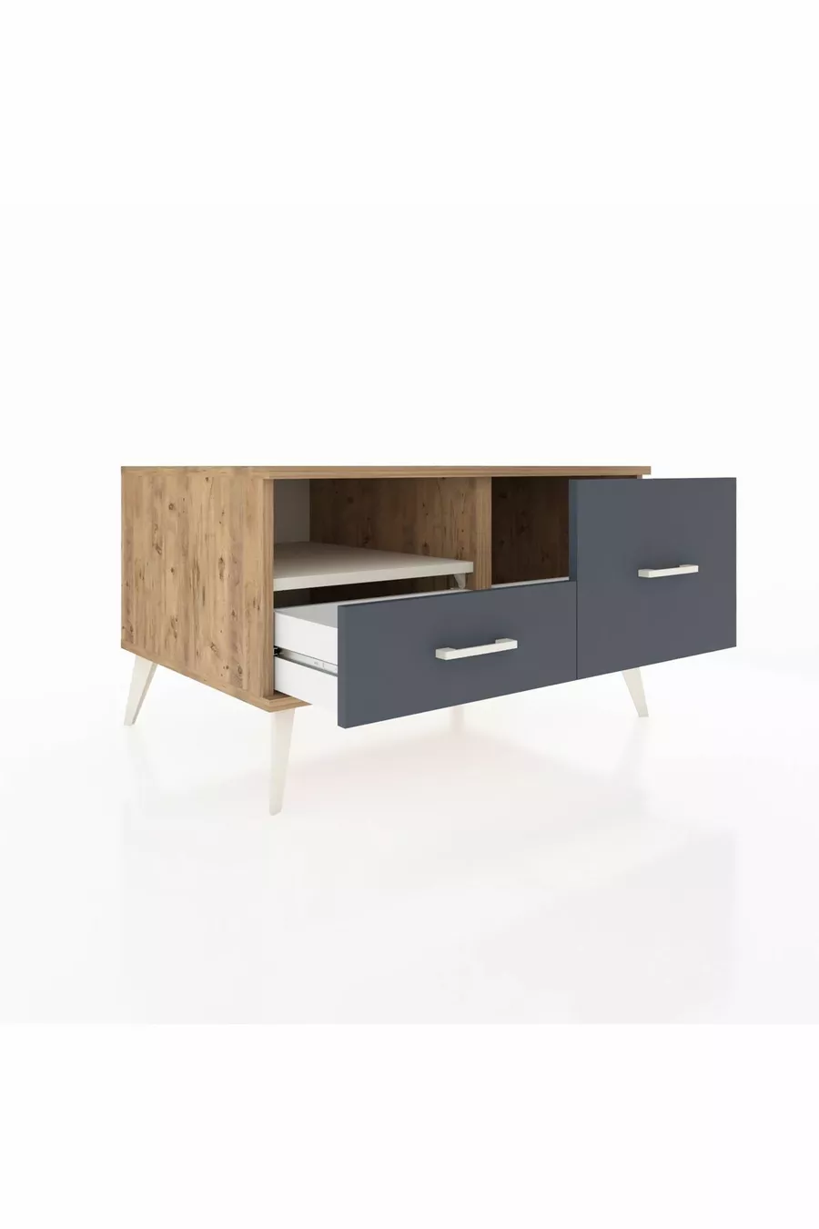 Commode Kronos à une étagère et 2 tiroirs Pin-Pierres d'ardoise/Anthracite