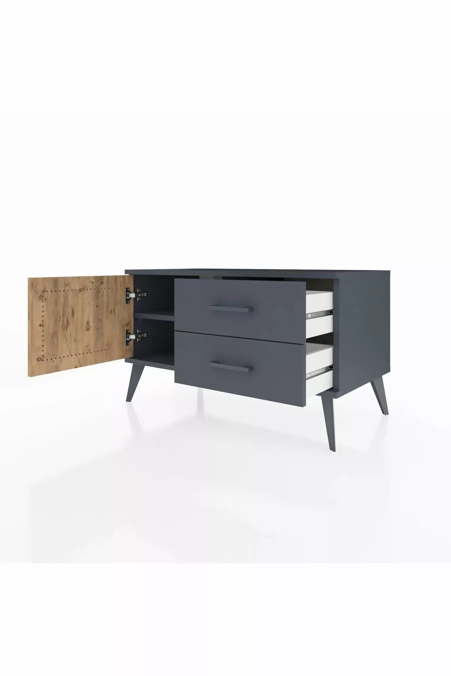 Commode Hyperion à une étagère, 2 tiroirs et une porte, Anthracite-Sapin/Anthracite