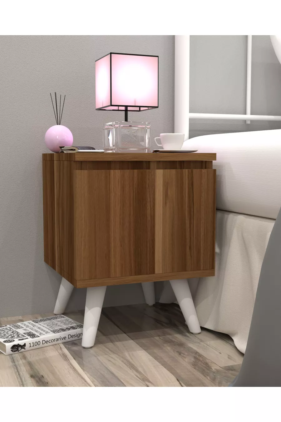 Table de chevet Gimli avec compartiment secret, MDF, assemblé, ne nécessite pas de montage