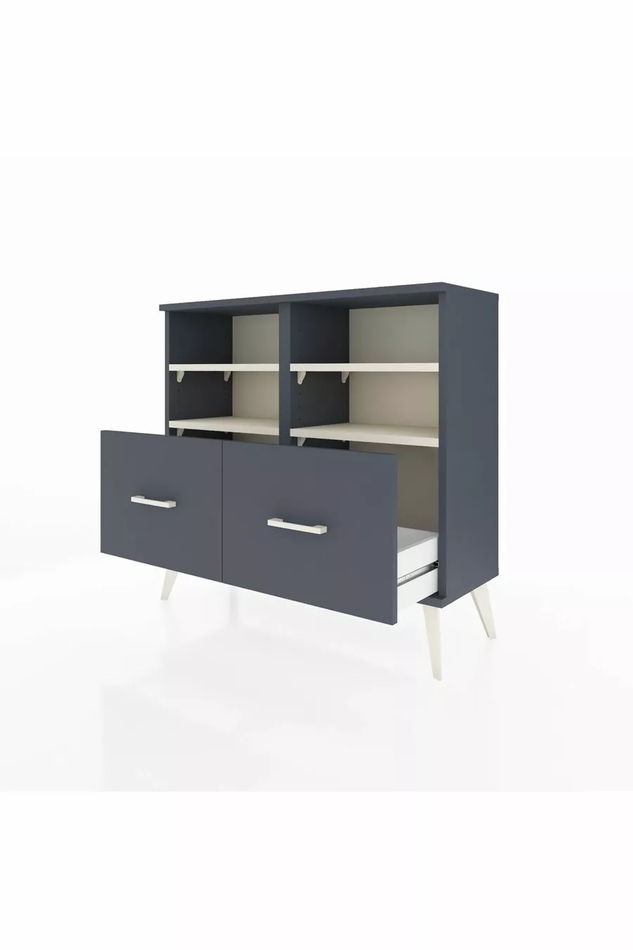 Commode Arges 4 étagères 2 tiroirs Anthracite-Silex/Anthracite