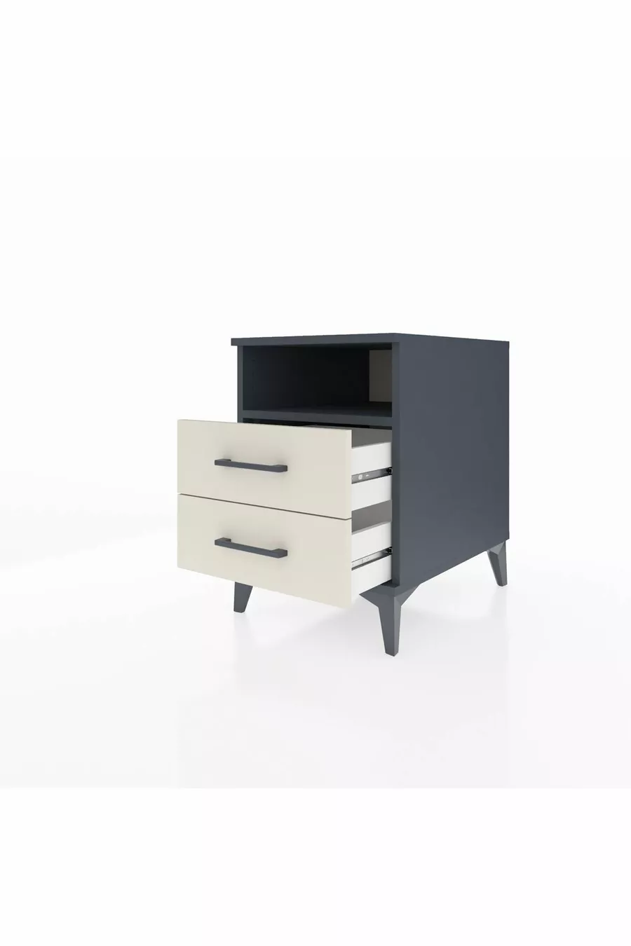 Table de chevet Kronos avec une étagère et 2 tiroirs Anthracite-Pierre de lune