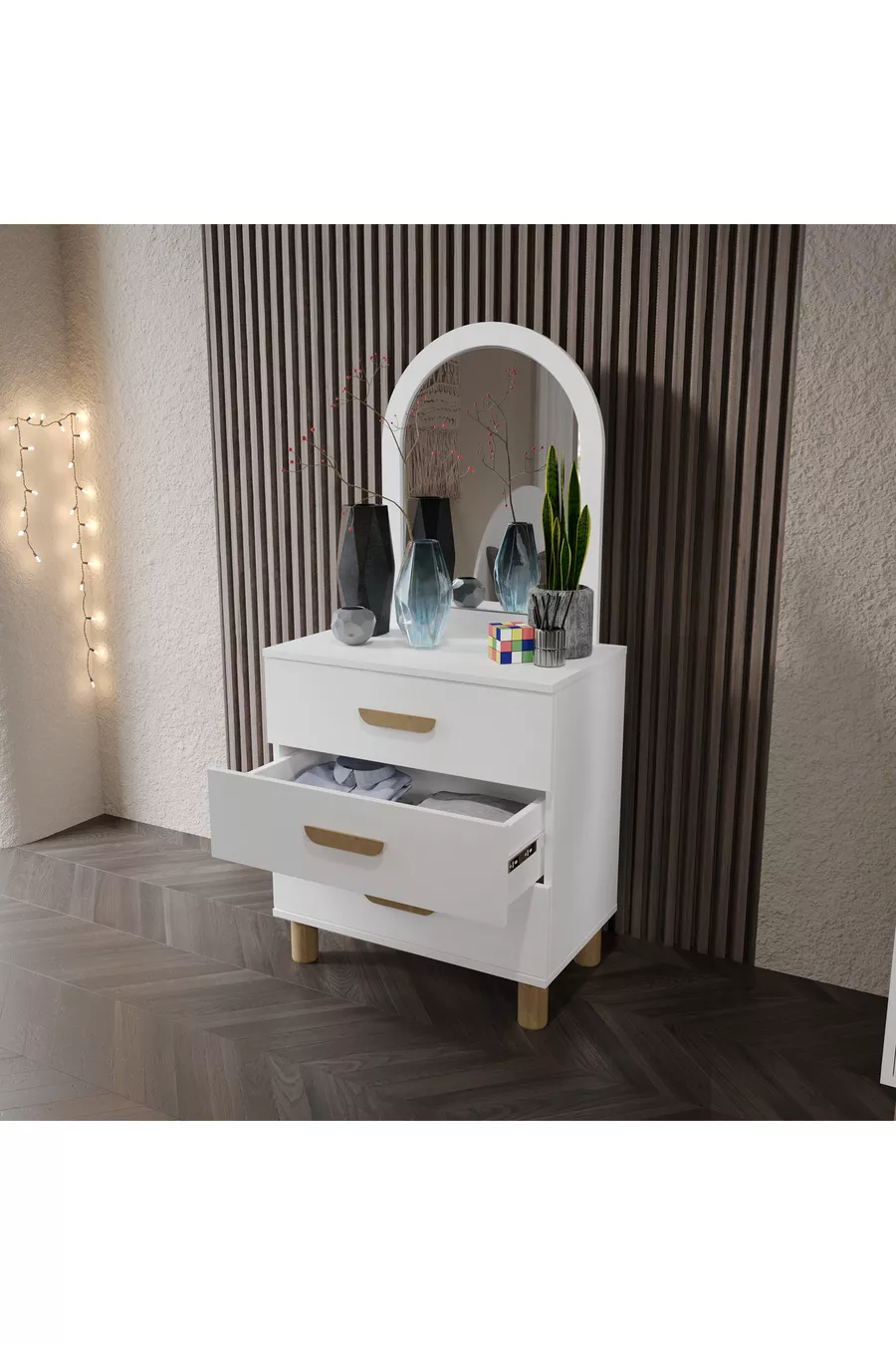 Ensemble de chambre d'enfant bohème blanc entièrement en MDF (4 pièces)