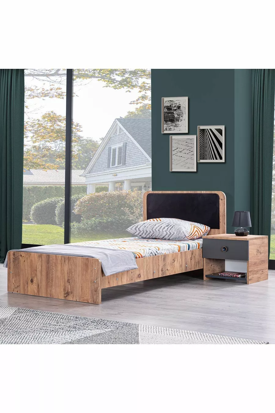 Chambre Jeune Milas - Armoire 3 Portes, Lit, Table de Chevet, Commode, Bureau