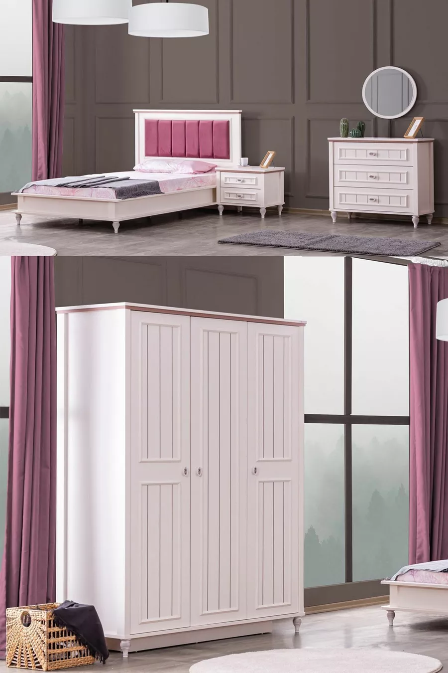Chambre d'Ezgi Genç - Armoire à 3 portes, Lit, Table de chevet, Commode
