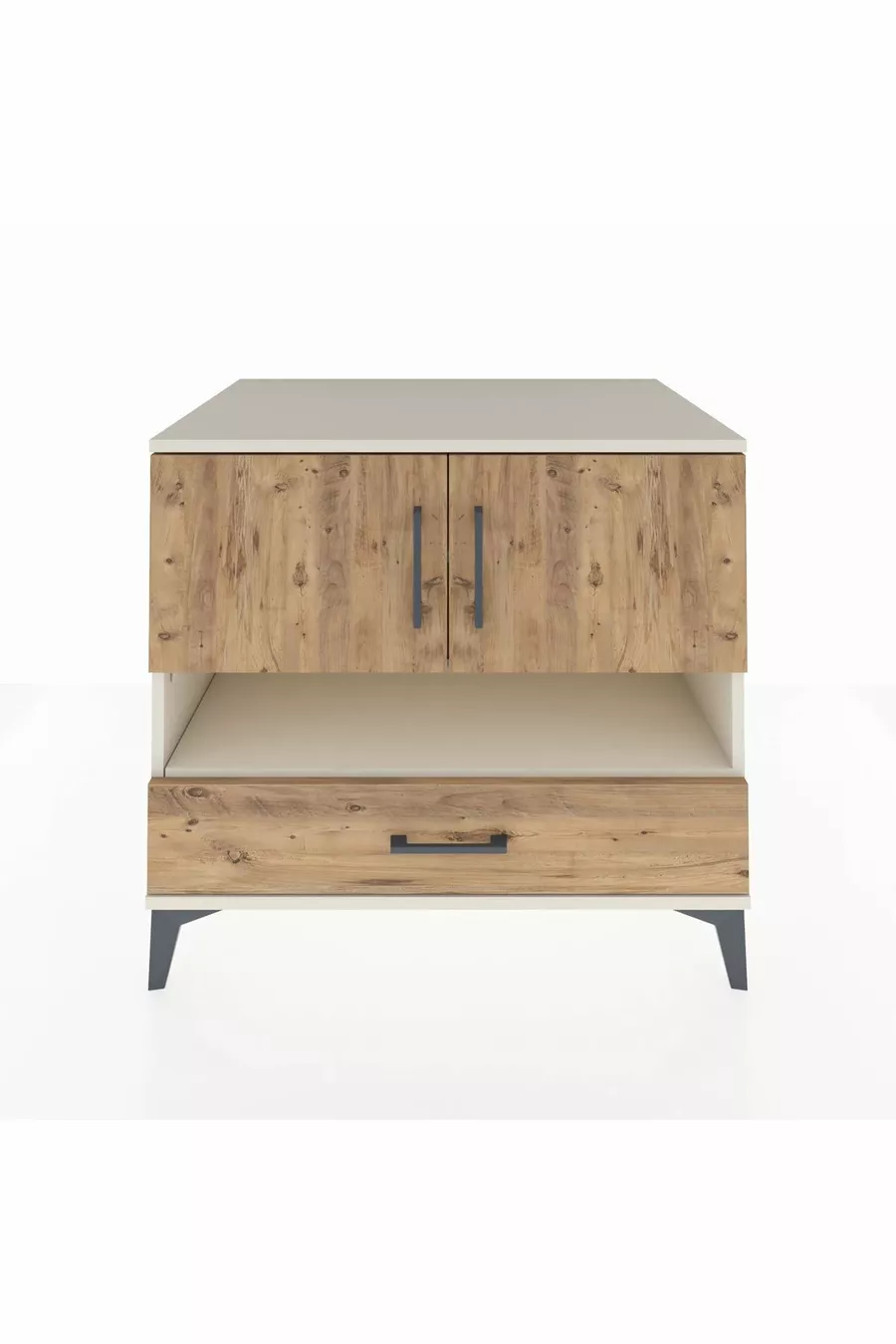 Commode Kronos avec 3 étagères, 1 tiroir et 2 portes, Pierre de Lune-Sapin