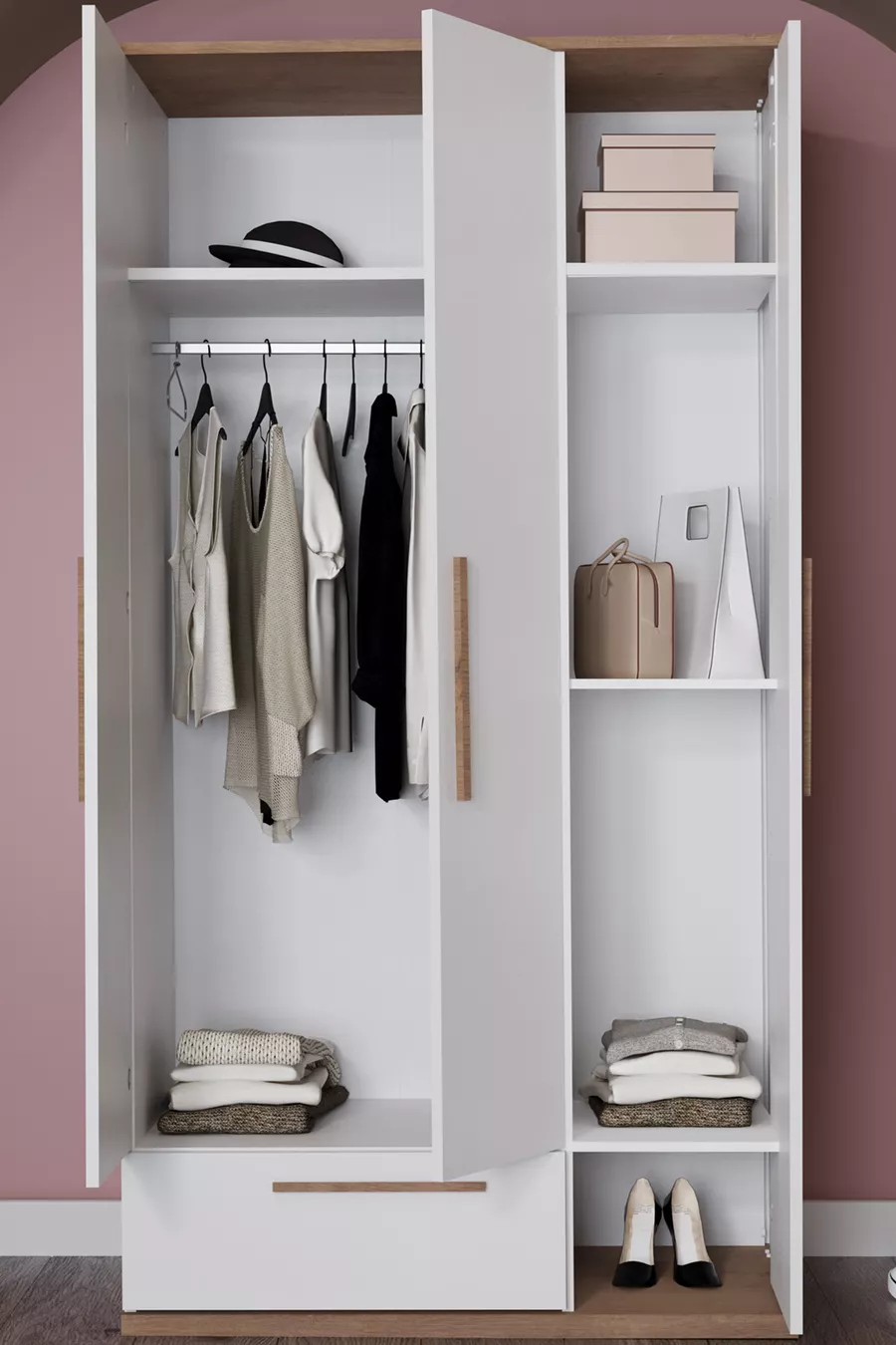 Ensemble Chambre d'Enfant Lit Coffre Tête de Lit & Armoire & Bureau & Commode - Blanc