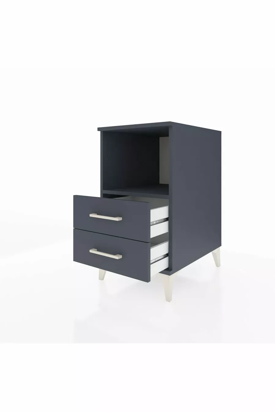 Table de chevet Kronos avec une étagère et 2 tiroirs Anthracite-Anthracite