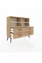 Commode Arges 4 étagères 4 tiroirs Pin-Pierre de Lune/Pin