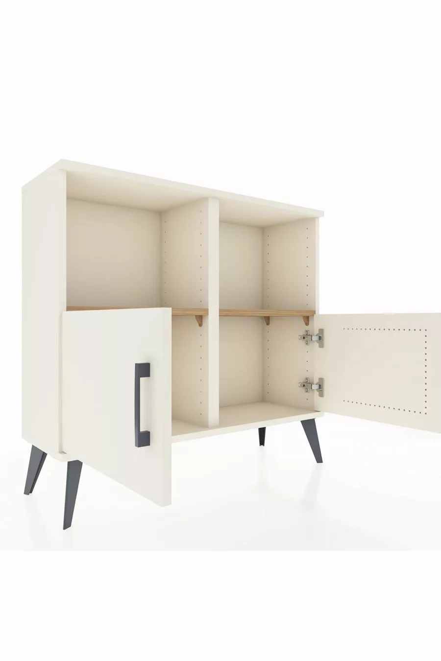 Commode Arges à 2 étagères et 2 portes, Pierre de lune / Pin
