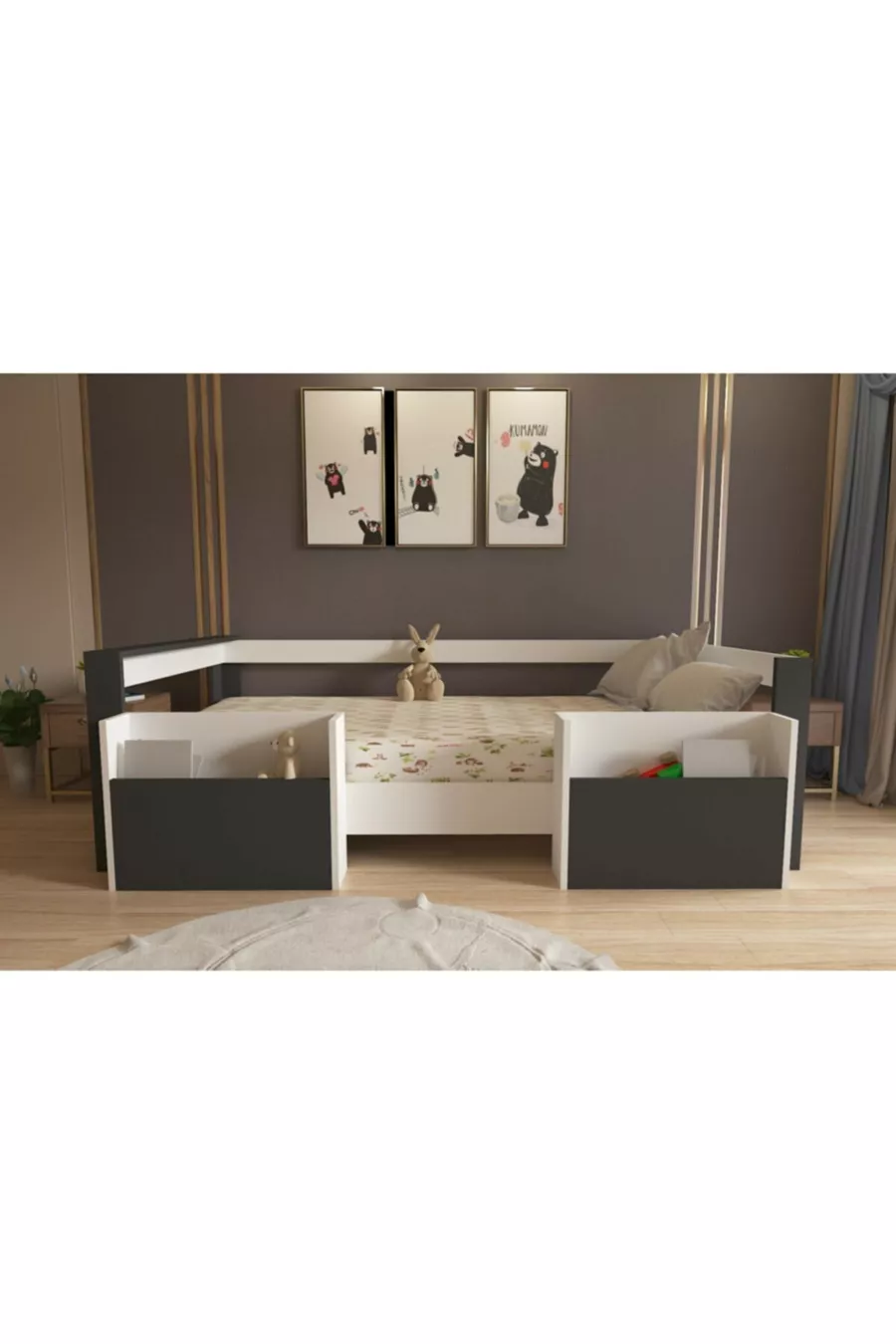 Lit enfant compatible Ninnimo Blanc Anthracite avec tiroirs