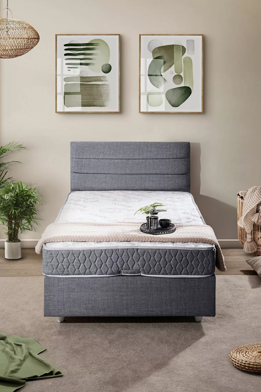 Ensemble de lit Comfort Sofia avec base et tête de lit simple Gris