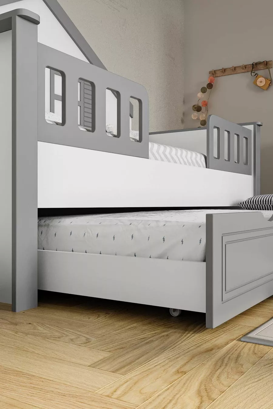 % Lit Montessori pour enfants en MDF avec tiroirs, gris
