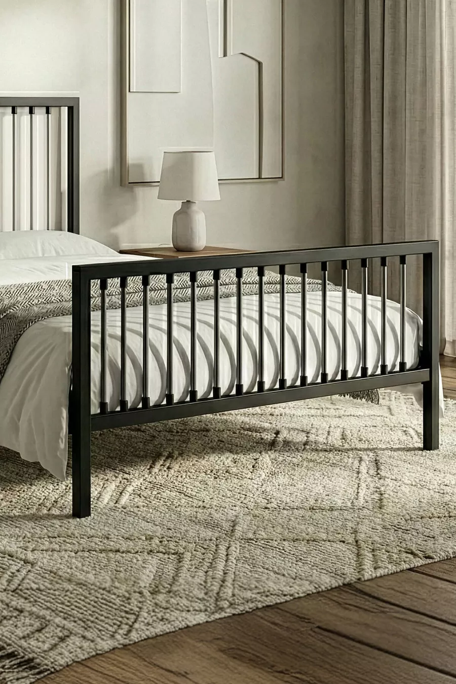Lit en métal forgé Breeze pour deux personnes (NOIR-GRIS) (LAMELLES EN BOIS)