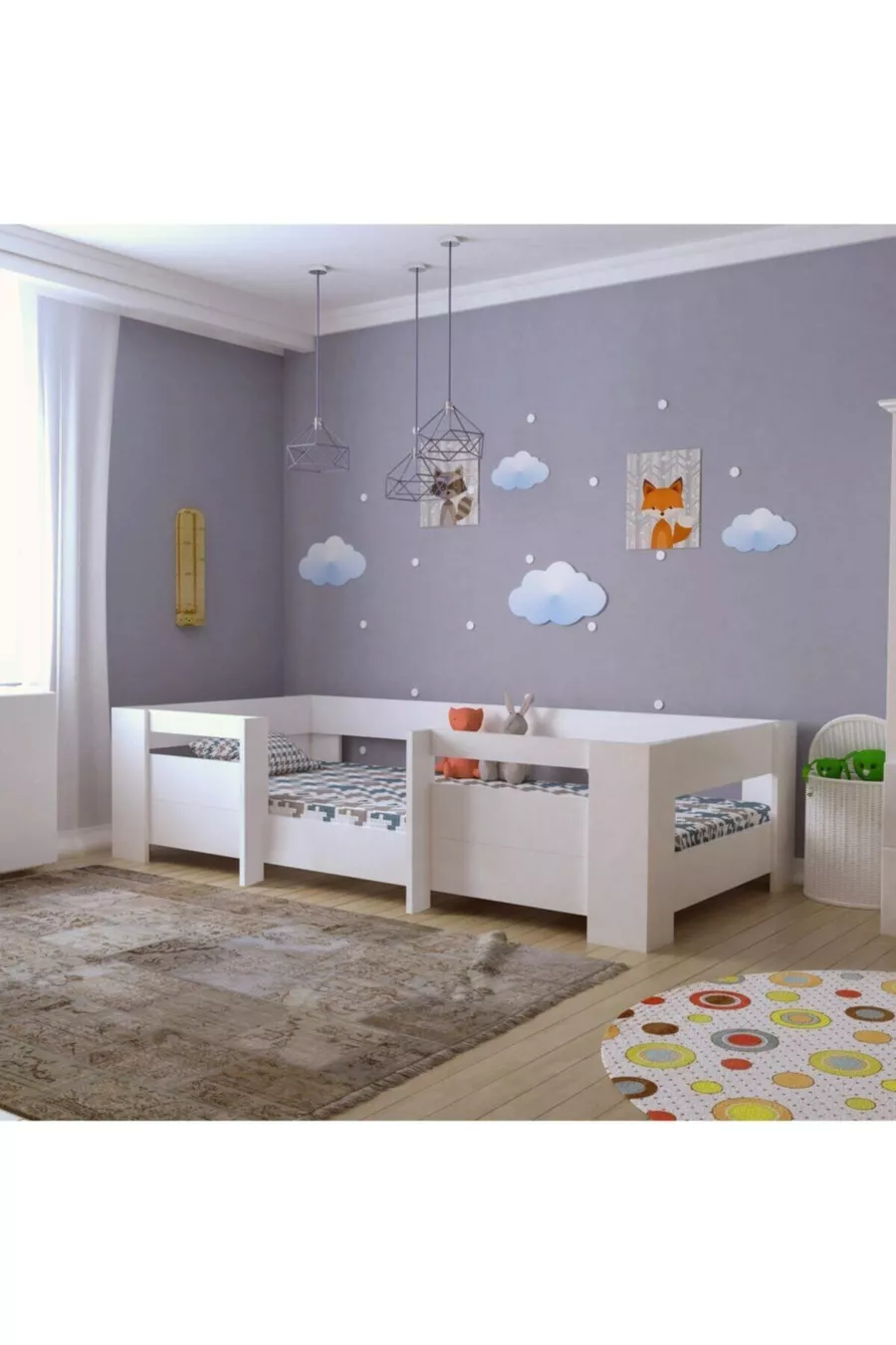 Lit Vega Montessori MDF BLANC BRILLANT Compatible avec matelas avec sommier et tête de lit