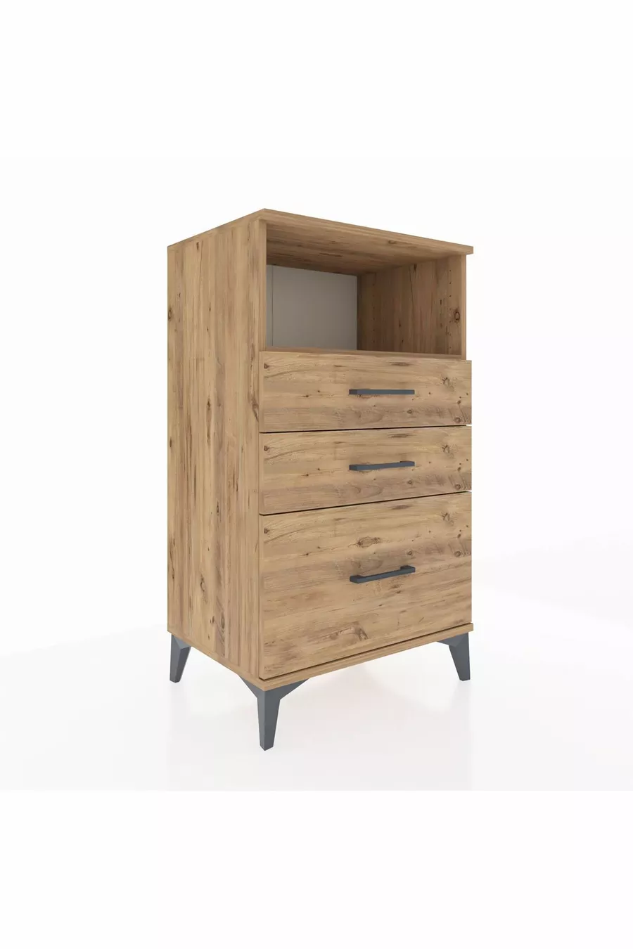 Table de chevet Hyperion avec une étagère et 3 tiroirs en pin-pin