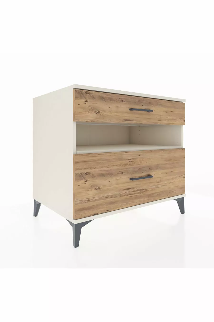 Commode Kronos avec une étagère et 2 tiroirs, Pierre de Lune-Pin