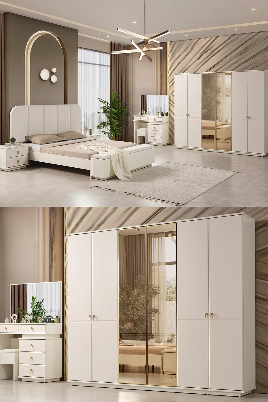 Ensemble de chambre à coucher moderne Masal Benchli à 6 portes