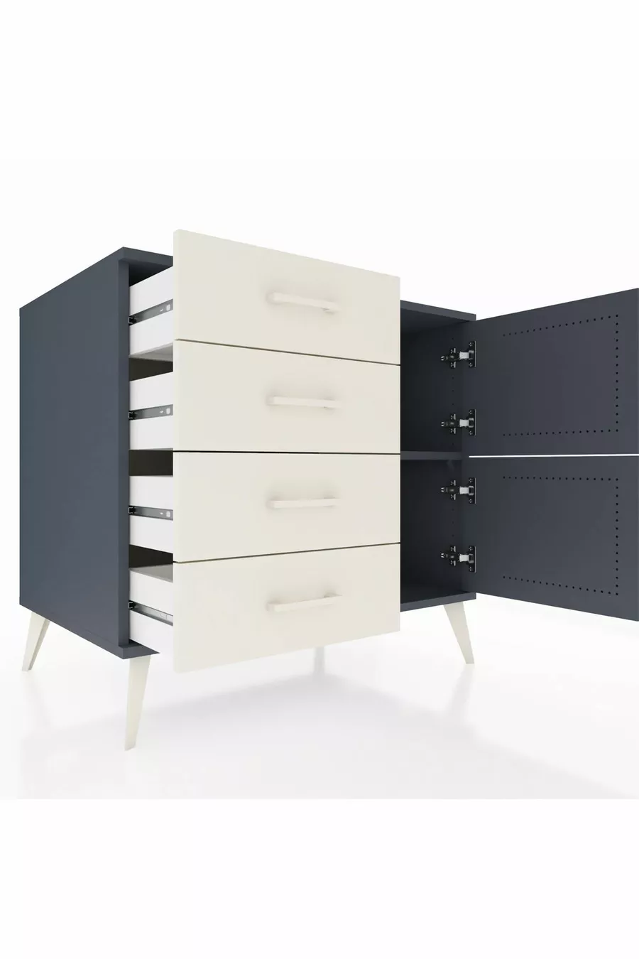 Commode Kronos à une étagère, 4 tiroirs, 2 portes Anthracite-Anthracite/Pierre de lune